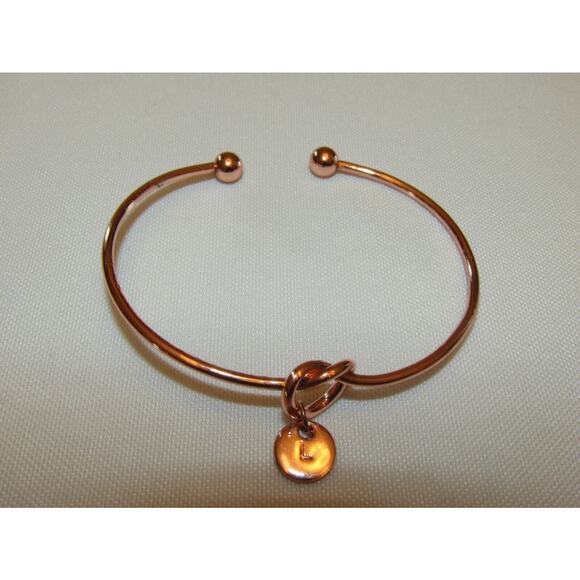 Tie The Knot Letter L Rose Gold Open Cuff Bracelet Bangle 8 1/4 Boho Minimalist - Picture 1 of 3